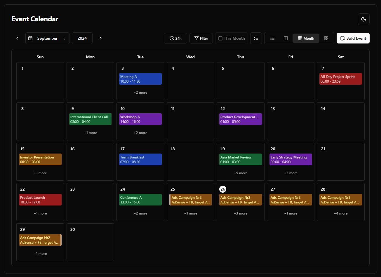 Image Calendar Dark Theme